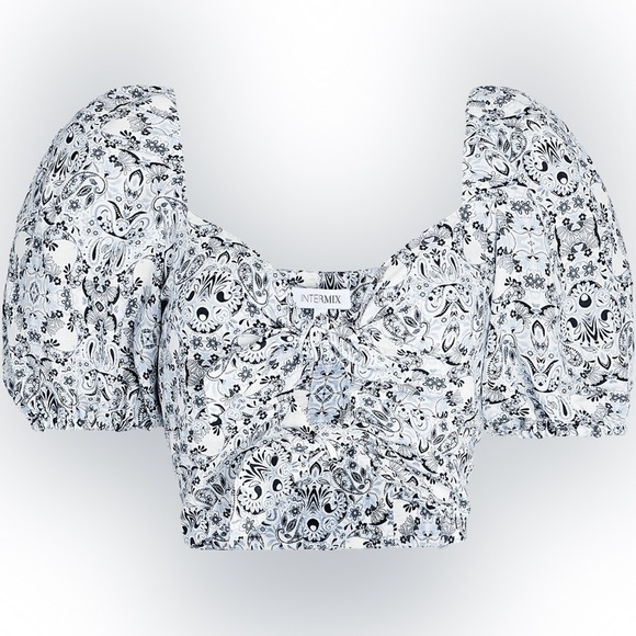 Intermix Janella Two Tie Crop Top Floral Paisley Knot Cut Out Linen Sz 00 - Picture 1 of 13